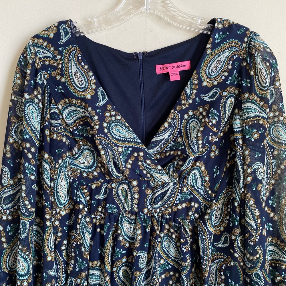 Betsey Johnson Paisley Bell Sleeve Mini Dress 2 - Picture 2 of 10